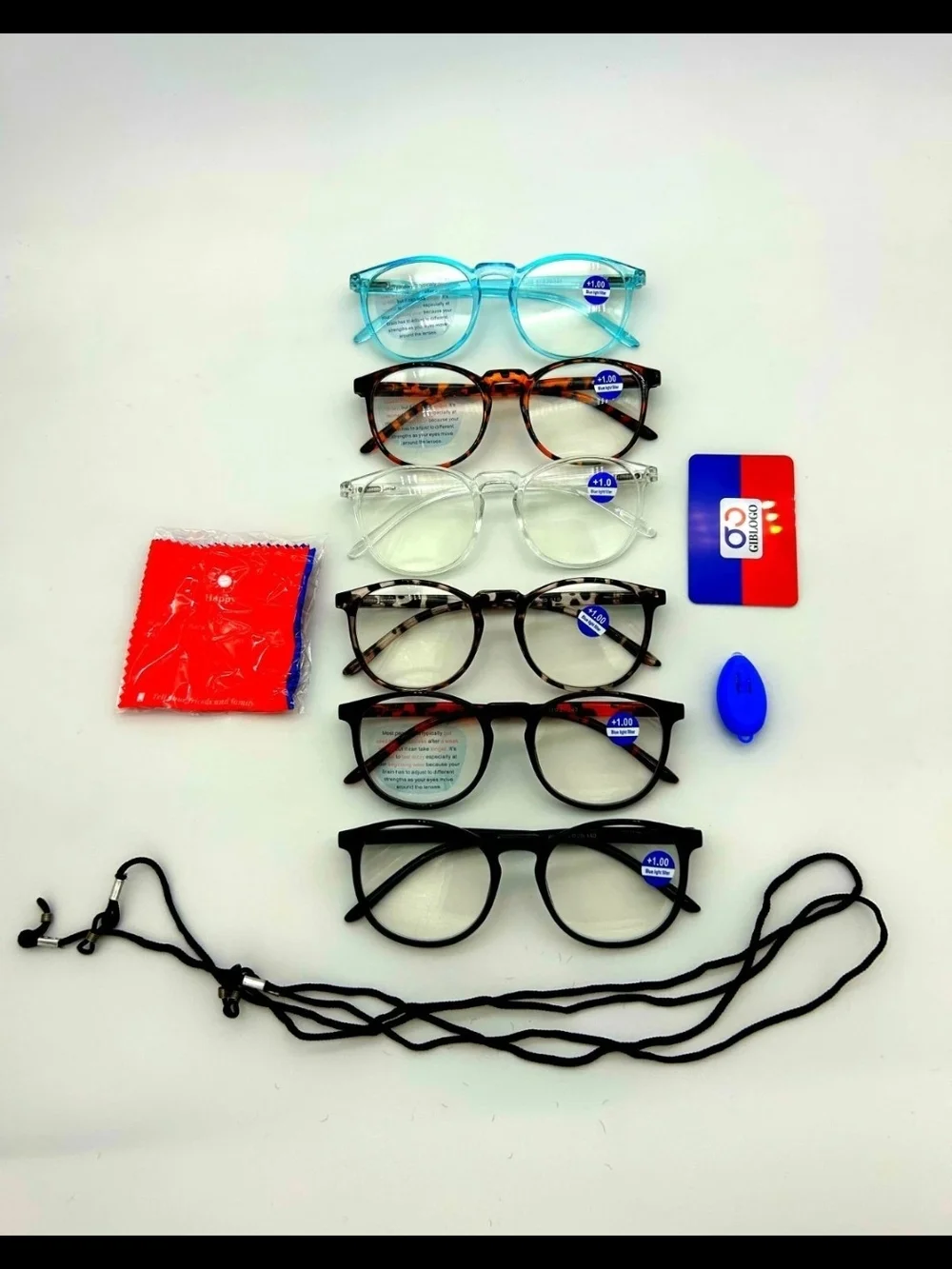 GIBLOGO +1.00 Blue Light Blocking Reading Glasses 6 Pack Mixed Colors Case